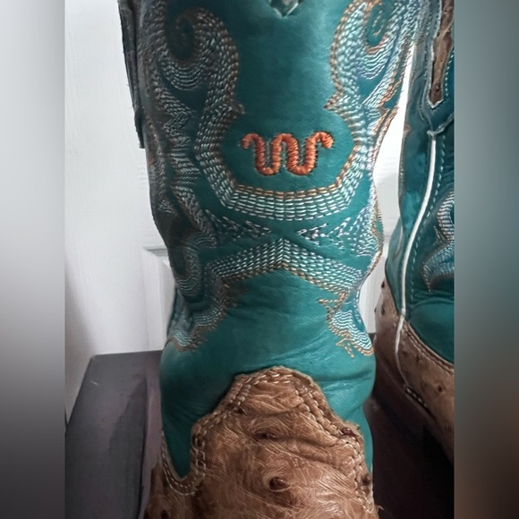 Double H Ostrich Full QuillTeal Cattle Baron Western Cowboy Boots Rodeo Sz 8 Men - Picture 10 of 13
